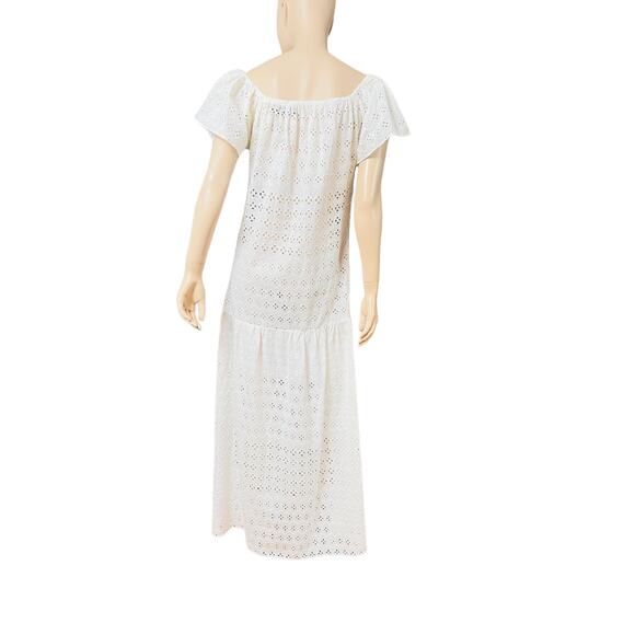 Natural Rough Cotton Off-white Eyelet Maxi Dress Size Fit L Slit on Both Sides - Picture 7 of 15